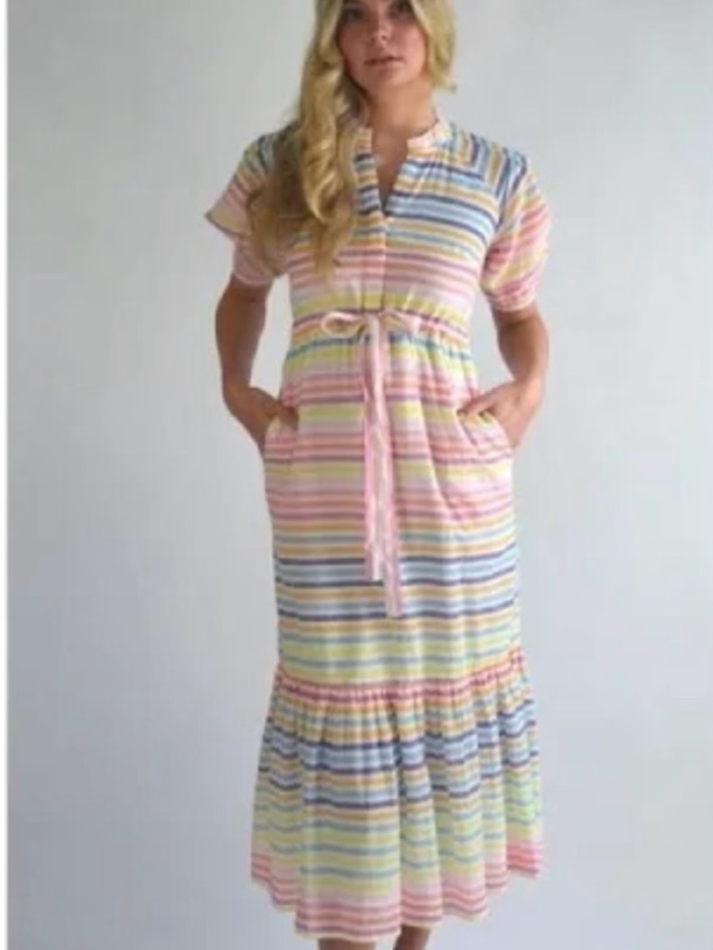 Banjanan Pastel Multi-Color Striped Midi Dress NWT S